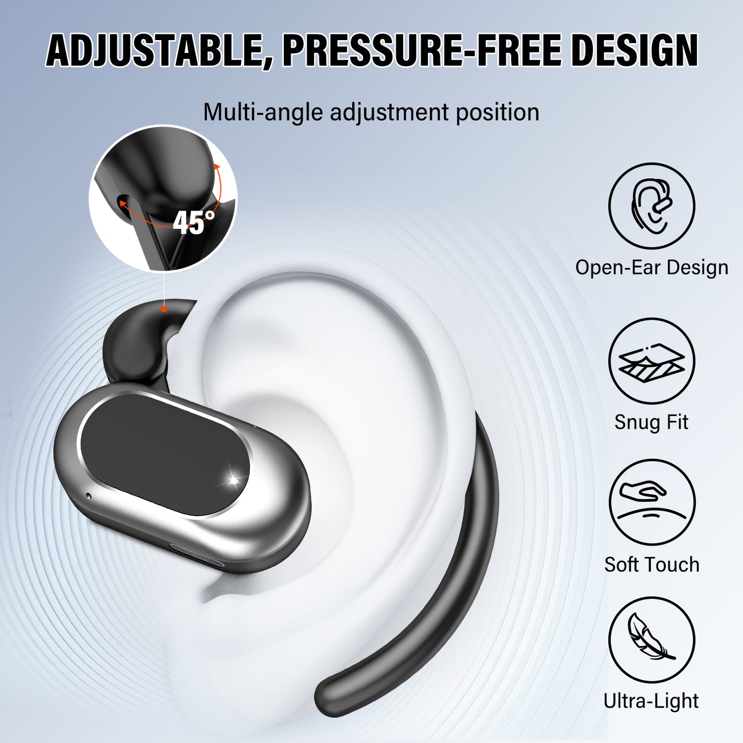 Aptkdoe Open Ear Earbuds, Bluetooth 5.4 Wireless Earbuds with Ear Hooks,70H HiFi Stereo Open Ear Headphones with Clear Calls, IPX7 Lightweight Air Conduction Headphones for Workouts and Running
