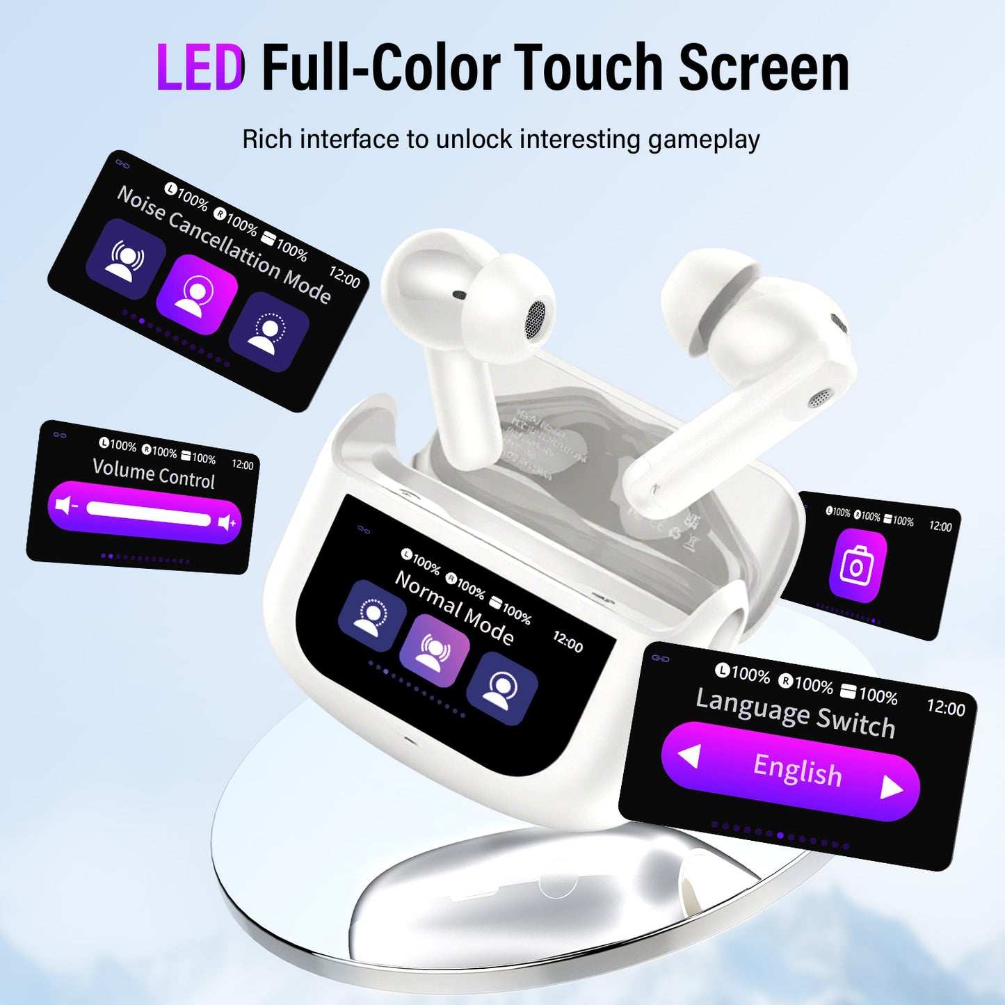 Aptkdoe Touch Screen Wireless Earbuds, Bluetooth 5.4 Ear Buds with Multifunctional with ENC Noise Cancelling MicClear Calls Earphones, 48H Bass Stereo Headphones, IP7 Waterproof Headphones for Workout