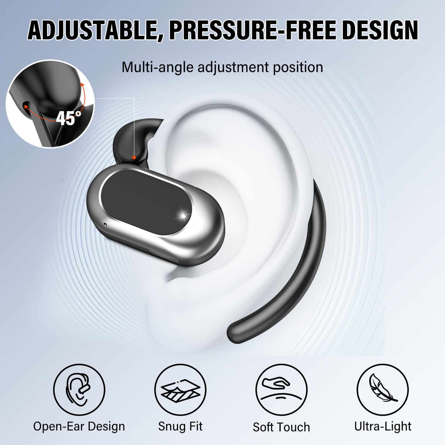 Aptkdoe Open Ear Earbuds, Bluetooth 5.4 Wireless Earbuds with Ear Hooks,70H HiFi Stereo Open Ear Headphones with Clear Calls, IPX7 Lightweight Air Conduction Headphones for Workouts and Running