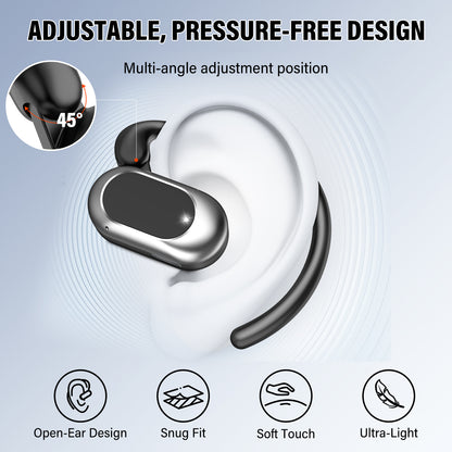 Aptkdoe Open Ear Earbuds, Bluetooth 5.4 Wireless Earbuds with Ear Hooks,70H HiFi Stereo Open Ear Headphones with Clear Calls, IPX7 Lightweight Air Conduction Headphones for Workouts and Running