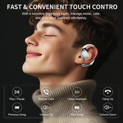 Aptkdoe Open Ear Earbuds, Bluetooth 5.4 Wireless Earphones, 48H Playtime, ENC Microphone Clear Talk, with Earhooks And LED Power Display the Waterproof Headphones, Ideal for Fitness, Travel