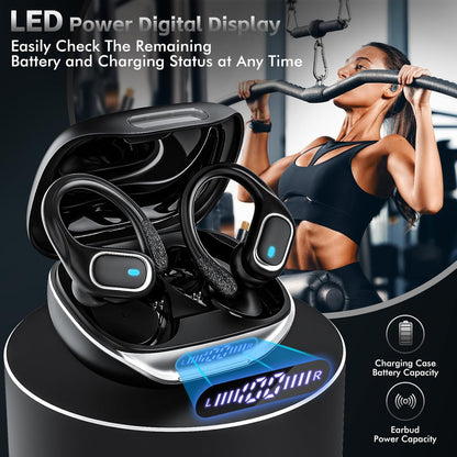 KBHVEX Wireless Earbuds Bluetooth 5.3 Headphones with 80H Playback, IPX7 Waterproof Over Ear Buds with LED Power Display for Sports Running Workouts