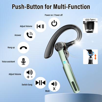 Aptkdoe Bluetooth Headset, Single-Ear Bluetooth Earpiece with ENC Mic with HiFi Stereo Sound, 72 Hours Talking Time Wireless Headset V5.3 with 400mAh Charging Case for iOS Android Cell Phones, Green