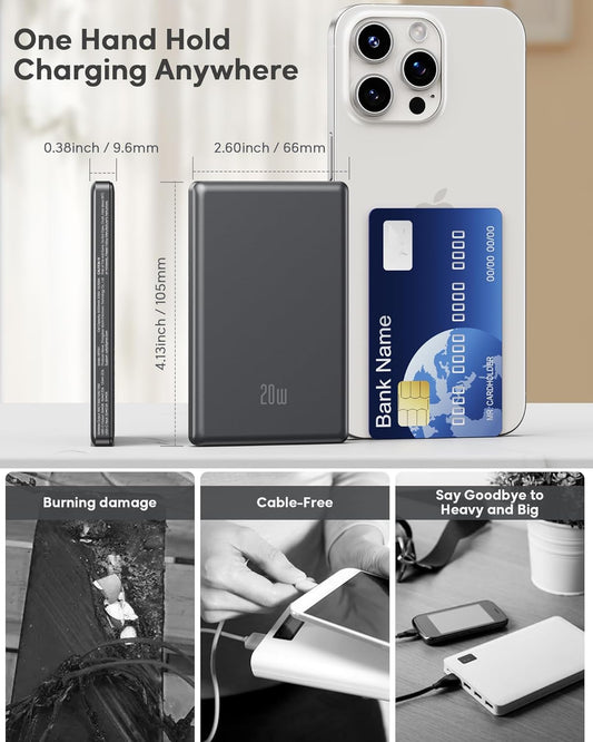 MUGO Magsafe Portable Charger, Ultra Slim 5000mAh Magnetic Wireless Portable Charger, Compatible with iPhone 16/15/14/13/12 Pro Max Pro Plus, with Type-C Cable 20W PD Fast Charging