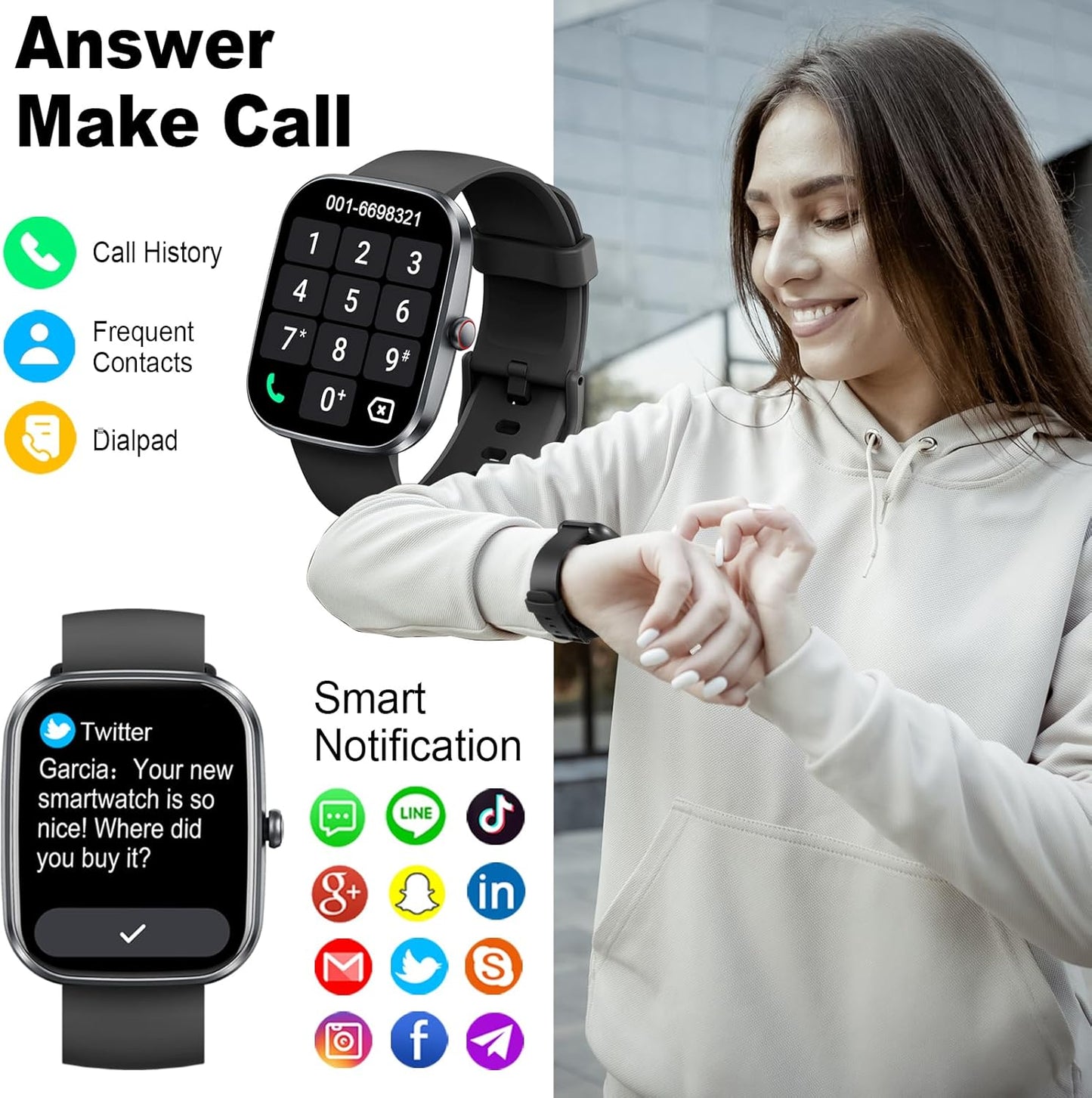 Smart Watch(Answer/Make Call), Fitness Activity Tracker with 110+ Sport Modes, 1.91" IP68 Waterproof Smartwatch for Men Women, for Android iOS, Perfect Gift for Holidays