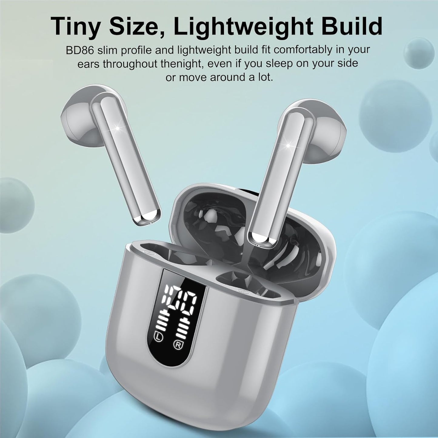 Wireless Headphones, Bluetooth 5.3 Wireless Earbuds with Dual LED Display Touch Control, HD Mic HiFi Stereo Sound Mini Ear Buds  with 30H Playtime, IPX7 Waterproof Bluetooth Earphones for IOS/Android