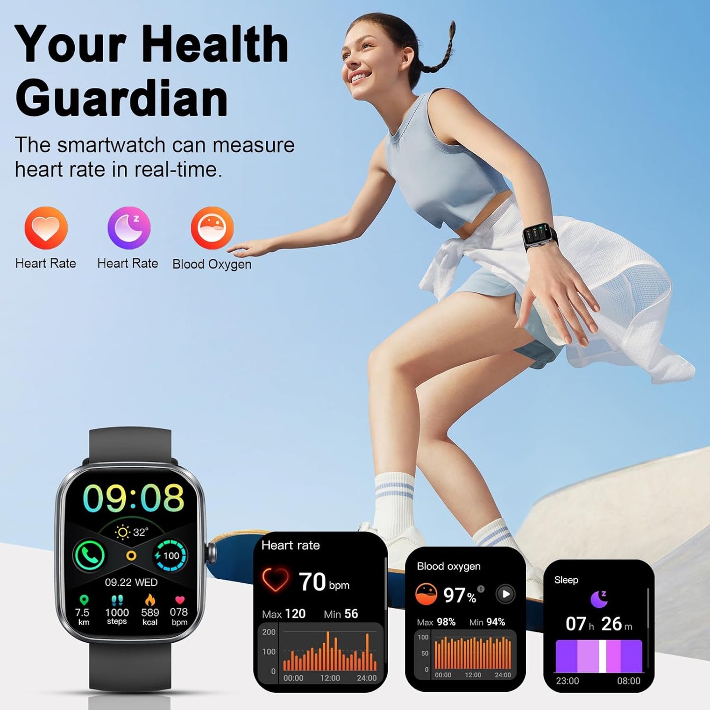 Smart Watch(Answer/Make Call), Fitness Activity Tracker with 110+ Sport Modes, 1.91" IP68 Waterproof Smartwatch for Men Women, for Android iOS, Perfect Gift for Holidays