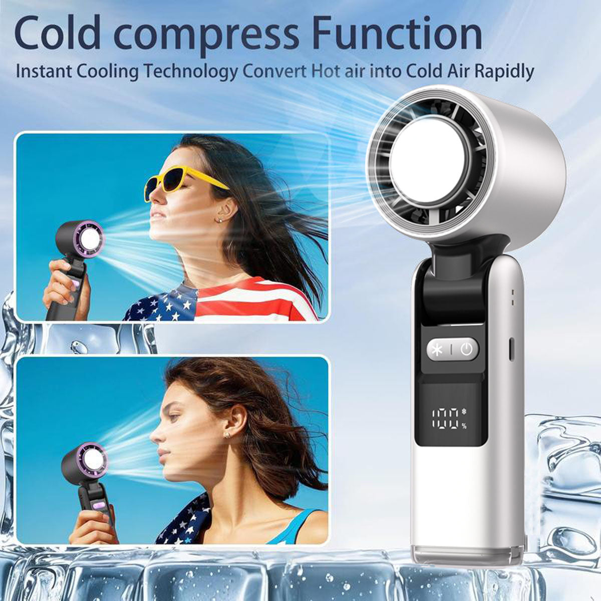 Tesnour Portable Handheld TurboFan, 3 IN 1 Mini Hand Fan with 4000mAh Battery Operated, Upto 10 Working Hours, 5 Gear Wind, Rechargeable with Air Turbo Tech Cooling Fan for Travel/Outdoor/Home/Offic