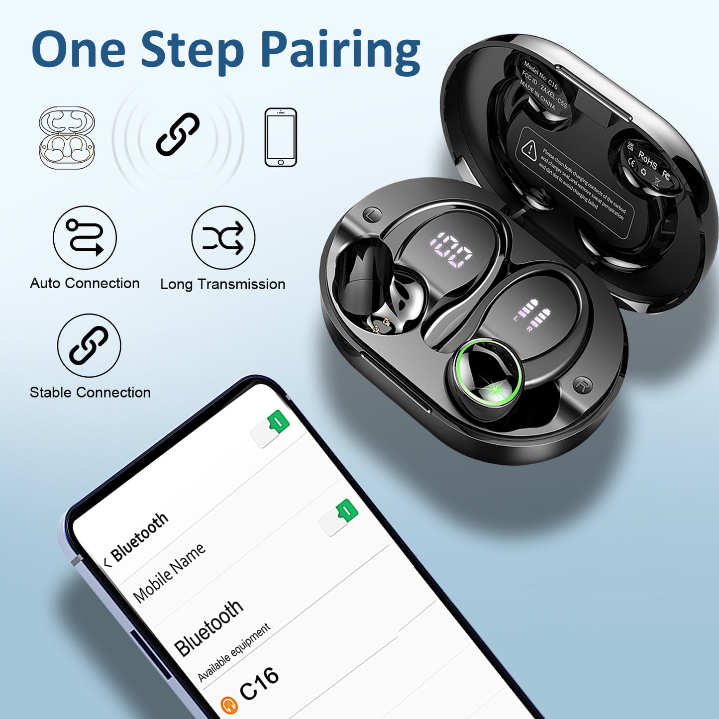 Aptkdoe Wireless Earbuds, Bluetooth 5.4 Headphones Sports, 50H Playback Over-Ear buds with ENC Noise Cancelling Mic, Deep Bass Fitness Earphones Gym Running Workout with Earhooks, IP7 Waterproof Headset