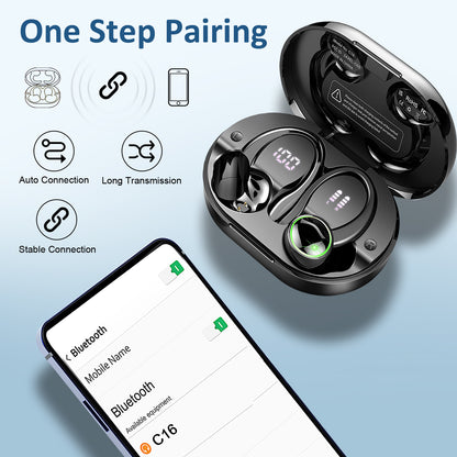 Aptkdoe Wireless Earbuds, Bluetooth 5.4 Headphones Sports, 50H Playback Over-Ear buds with ENC Noise Cancelling Mic, Deep Bass Fitness Earphones Gym Running Workout with Earhooks, IP7 Waterproof Headset