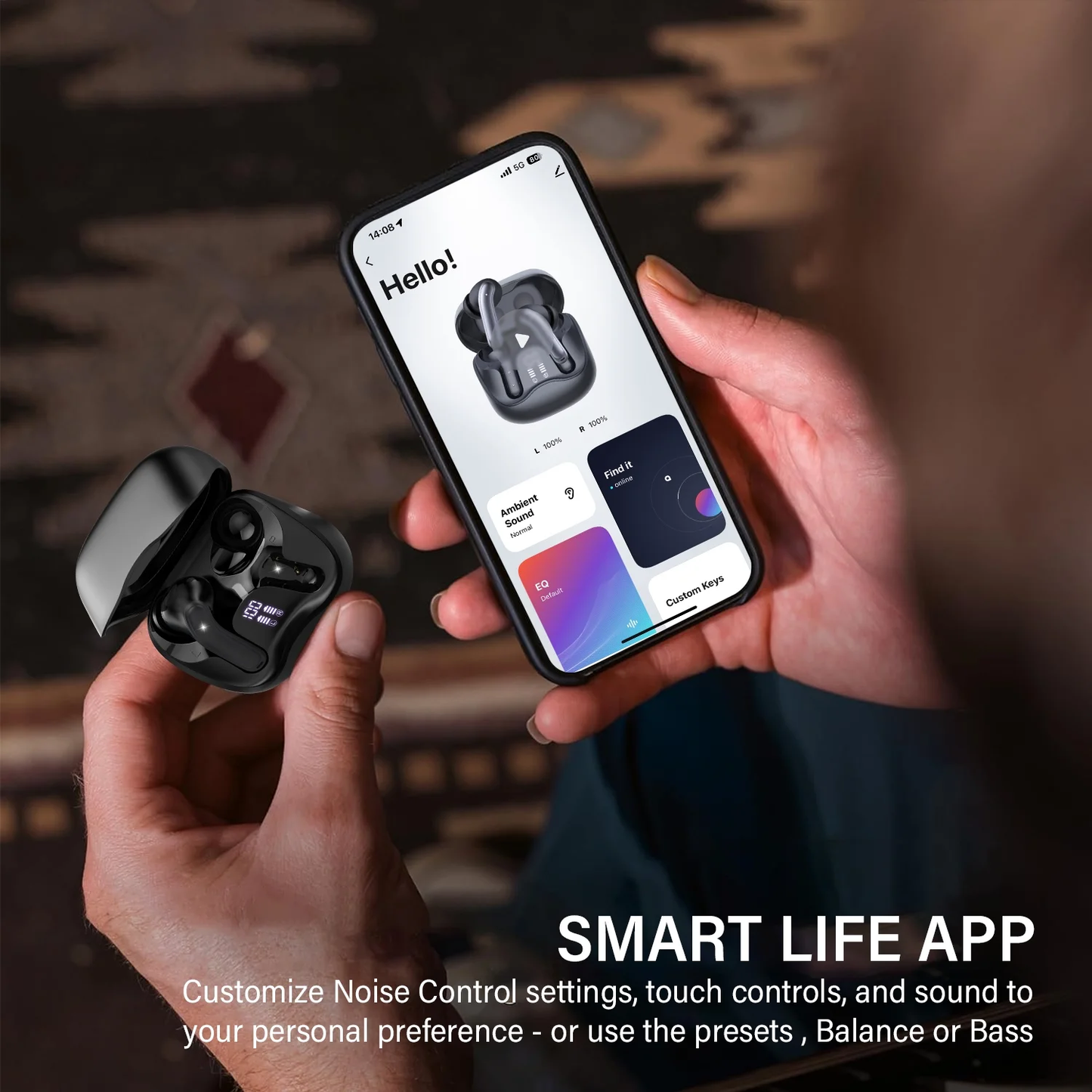 Aptkdoe Wireless Earbuds, Bluetooth 5.4 Headphones with Hybrid Active Noise Cancelling with 3 Mics ANC Clear Call, 40H Playtime Earphones with Wireless Charging Case Power Display for Gym/Running/Work, Black