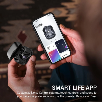 Aptkdoe Wireless Earbuds, Bluetooth 5.4 Headphones with Hybrid Active Noise Cancelling with 3 Mics ANC Clear Call, 40H Playtime Earphones with Wireless Charging Case Power Display for Gym/Running/Work, Black