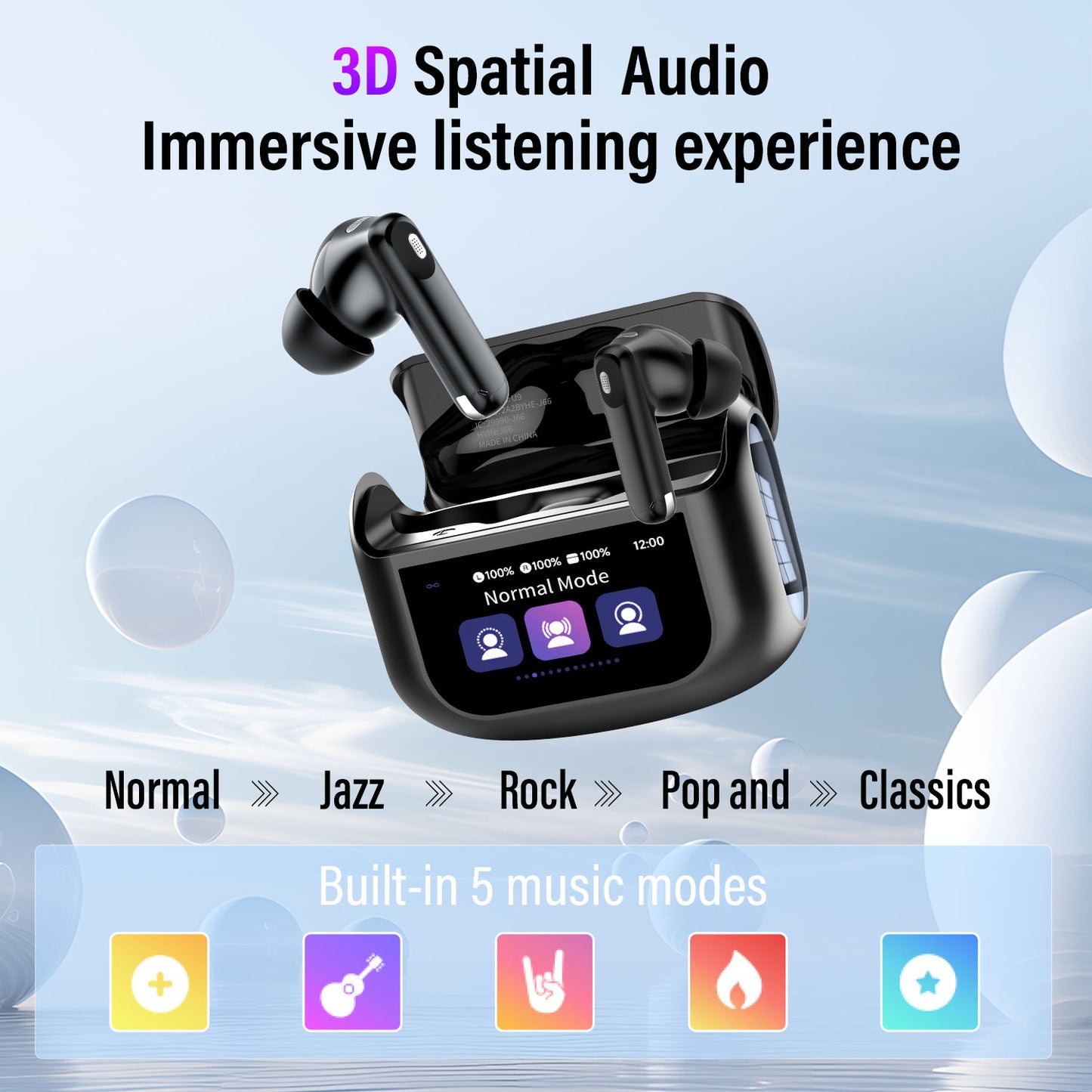 Aptkdoe Touch Screen Wireless Earbuds, Bluetooth 5.4 Ear Buds with Multifunctional with ENC Noise Cancelling MicClear Calls Earphones, 48H Bass Stereo Headphones, IP7 Waterproof Headphones for Workout