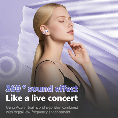 Aptkdoe Clip on Earbuds Bluetooth 5.4, Open Ear earbuds Wireless with Mic, Lightweight Comfort, Small-Ear Friendly Bluetooth Earbuds, 60H Sport Ear Buds, IP7 Waterproof Noise Cancelling Headphones, Purple