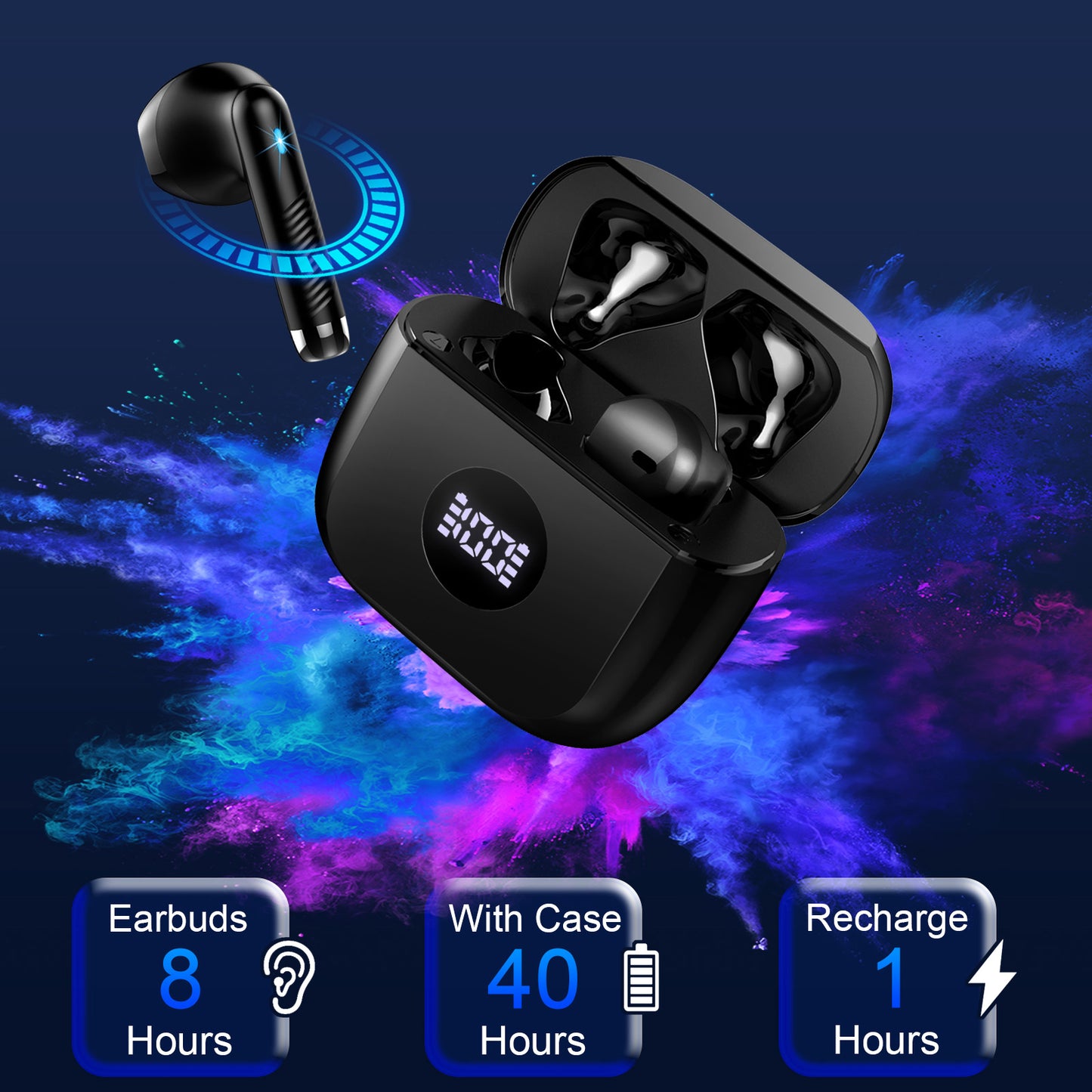Jxrev Wireless Earbuds, Bluetooth 5.4 Headphones HiFi Stereo, 2025 Wireless Earphones with 4 ENC Noise Cancelling Mics, 40H Playtime Ear Buds with LED Display, IP7 Waterproof Bluetooth Earbuds USB-C Charge