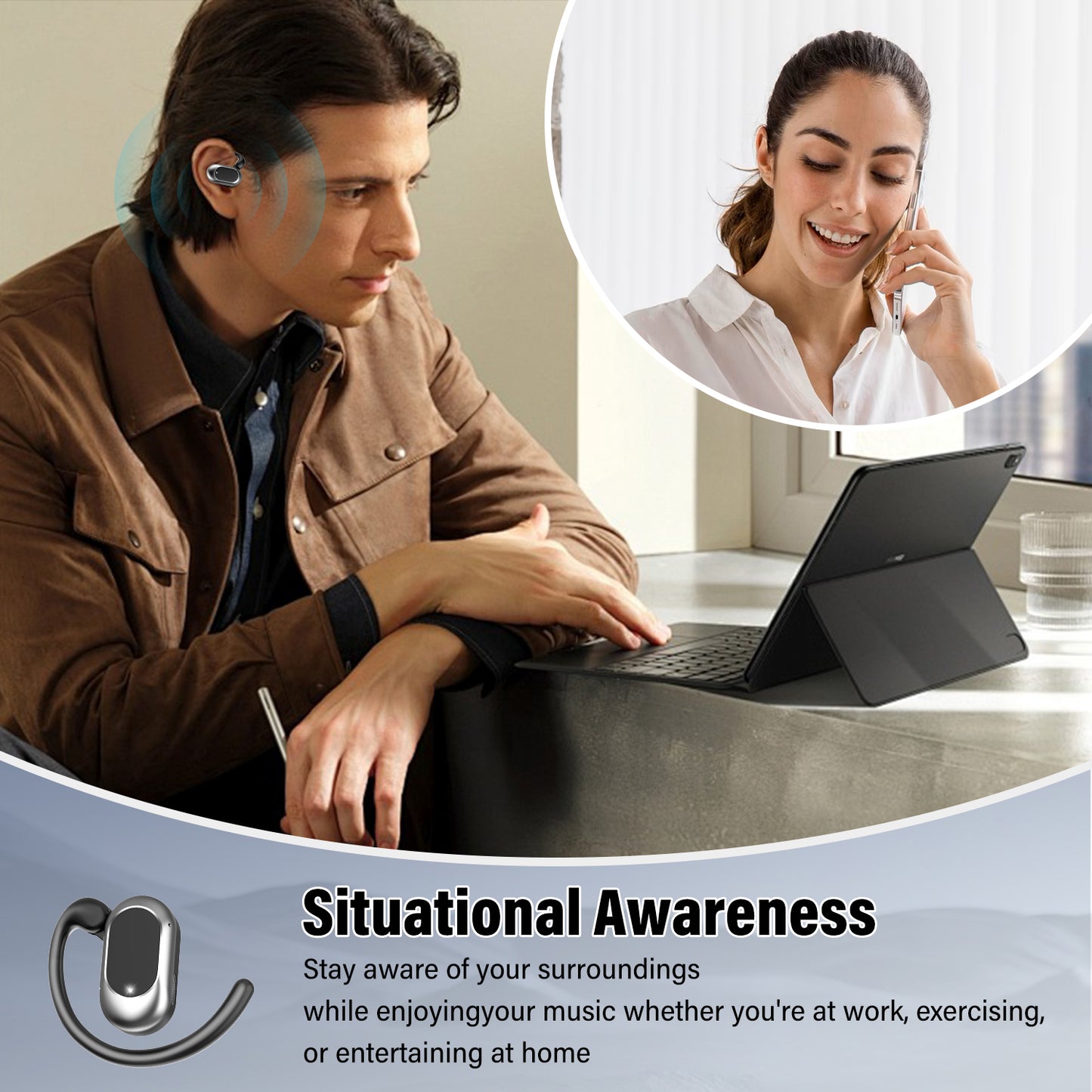 Aptkdoe Open Ear Earbuds, Bluetooth 5.4 Wireless Earbuds with Ear Hooks,70H HiFi Stereo Open Ear Headphones with Clear Calls, IPX7 Lightweight Air Conduction Headphones for Workouts and Running