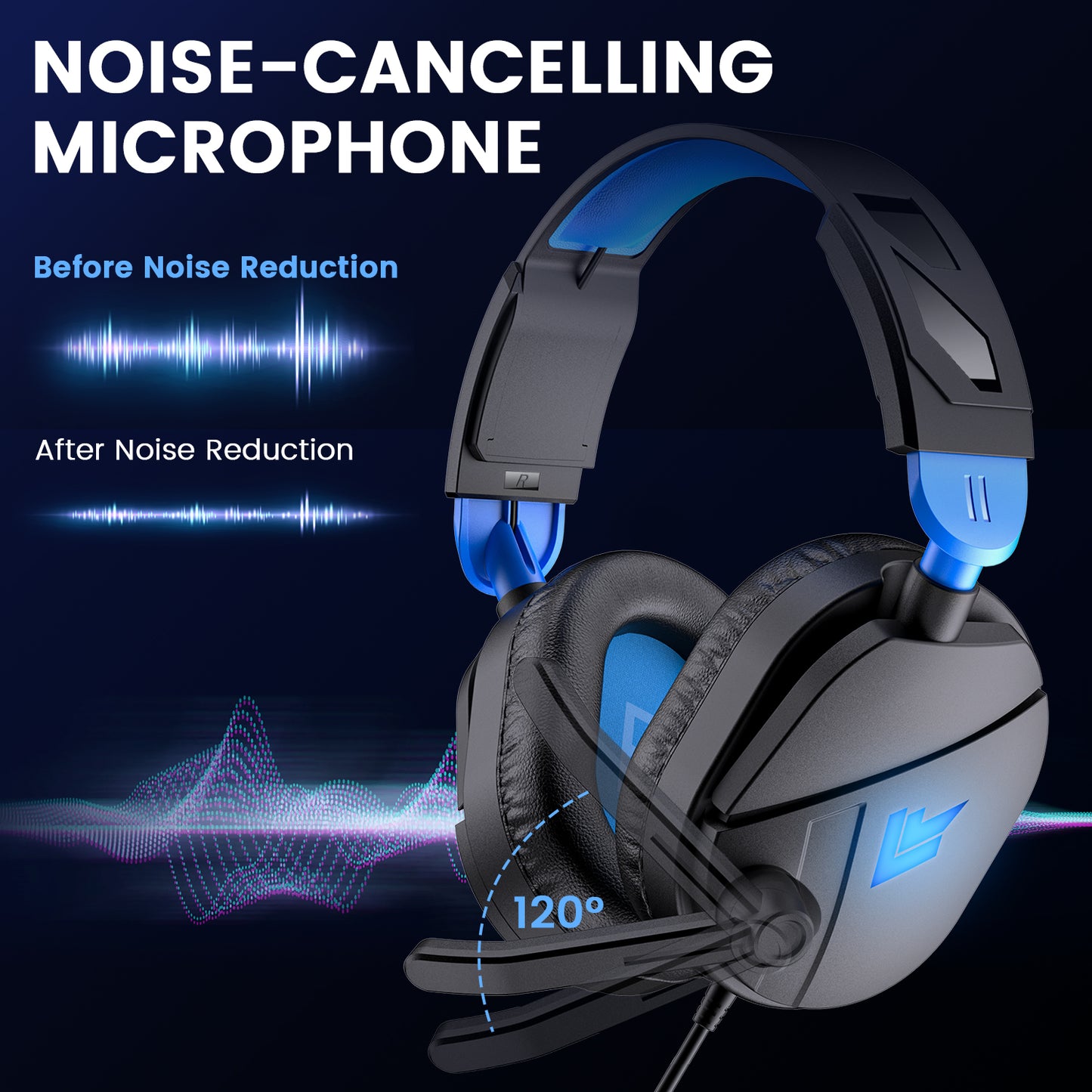Aptkdoe Gaming Headsets with Noise Cancelling Microphone, Xbox One & PS5 PS4 Headphones, High-Quality Stereo Sound, LED Light, Soft Memory Earmuffs for Ultimate Comfort, Wired Over-Ear Headset for PC, Laptop
