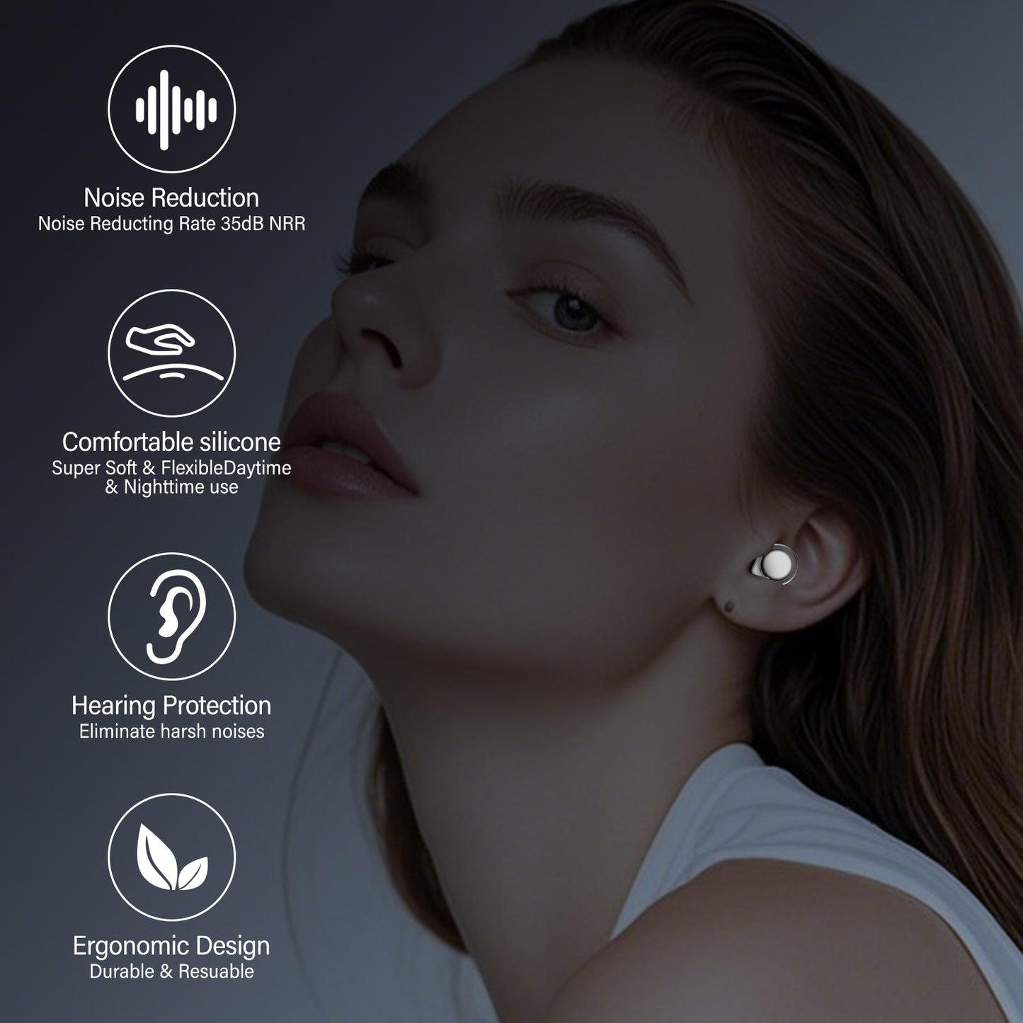 Aptkdoe Ear Plugs for Sleeping Noise Cancelling, 35dB Silicone Earplugs, Ultra-Comfy Reusable Noise-Reducing Earbud for Sleep, Deep Focus, Travel, Everyday Noise Relief with 4 Eartips and Carrying Case,Black