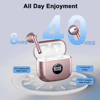 Aptkdoe Wireless Earbuds, Bluetooth 5.4 Earphone Sport, ENC Noise Cancelling Mic, 40H Playtime IPX7 Waterproof Headphone with LED Display for iOS Android Cellphone