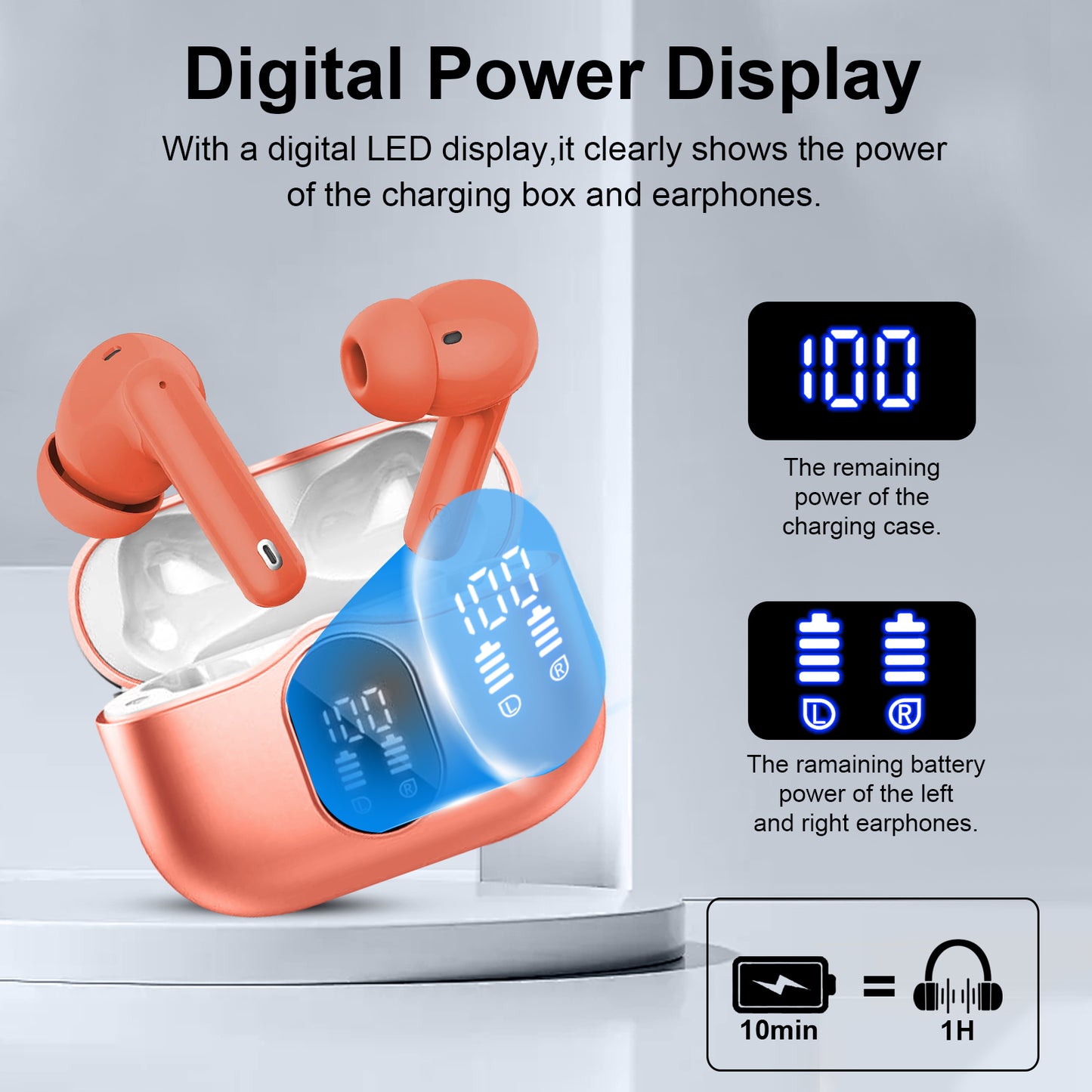 Aptkdoe Wireless Earbuds, Bluetooth 5.4 Headphones Bass Stereo, Ear Buds with Noise Cancelling Mic LED Display, 36H Playtime in Ear Earphones, IP7 Waterproof Sport Headset for Android iOS