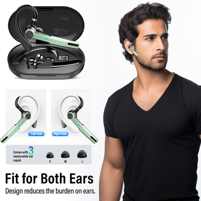 Aptkdoe Bluetooth Headset, Single-Ear Bluetooth Earpiece with ENC Mic with HiFi Stereo Sound, 72 Hours Talking Time Wireless Headset V5.3 with 400mAh Charging Case for iOS Android Cell Phones, Green