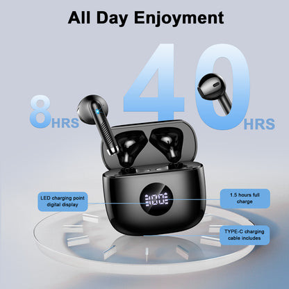Aptkdoe Wireless Earbuds, Bluetooth 5.4 Earphone Sport, ENC Noise Cancelling Mic, 40H Playtime IPX7 Waterproof Headphone with LED Display for iOS Android Cellphone