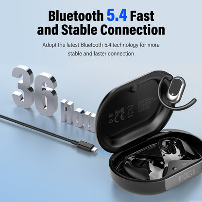 Aptkdoe Open Ear Earbuds, Bluetooth 5.4 Wireless Earbuds with Ear Hooks,70H HiFi Stereo Open Ear Headphones with Clear Calls, IPX7 Lightweight Air Conduction Headphones for Workouts and Running