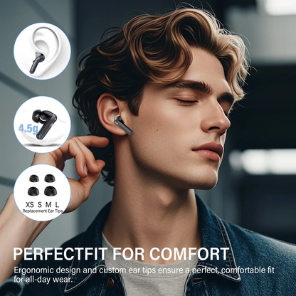 Aptkdoe Wireless Earbuds, Bluetooth 5.4 Headphones with Hybrid Active Noise Cancelling with 3 Mics ANC Clear Call, 40H Playtime Earphones with Wireless Charging Case Power Display for Gym/Running/Work, Black