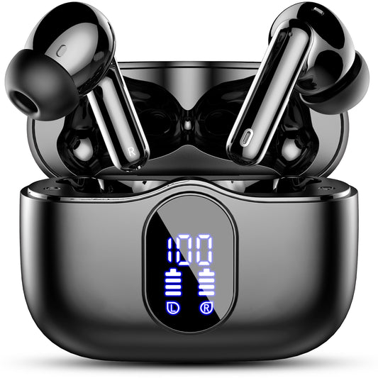 Aptkdoe Wireless Earbuds, Bluetooth 5.4 Headphones Bass Stereo, Ear Buds with Noise Cancelling Mic LED Display, 36H Playtime in Ear Earphones, IP7 Waterproof Sport Headset for Android iOS