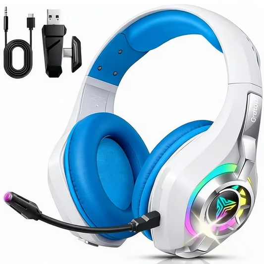 2.4GHz Wireless Gaming Headset for PS4/PS5/Xbox/Switch/PC, Bluetooth Over Ear Headphones with ENC Noise Cancelling Mic,7.1 Stereo Surround Sound, 40mm Drivers, RGB Light, 45H Battery Gaming Headphone