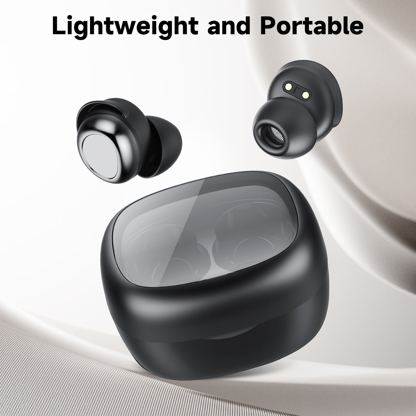 Aptkdoe Sleep Ear Buds, Bluetooth 5.4 Ultra-Mini Sleep Earbuds for Side Sleepers, Hi-Fi Stereo 3D Bass Noise Cancelling Wireless headphones, 53H Playtime with IP7 Waterproof LED Earphones, USB C
