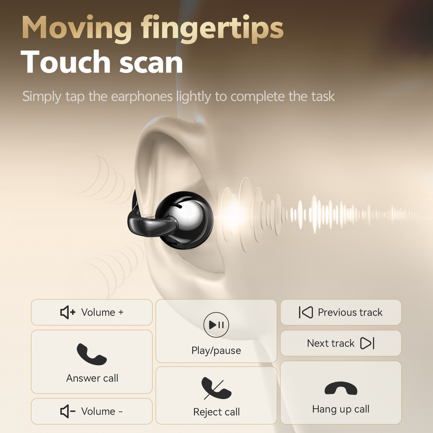 Aptkdoe Clip on Earbuds Bluetooth 5.4, Open Ear earbuds Wireless with Mic, Lightweight Comfort, Small-Ear Friendly Bluetooth Earbuds, 60H Sport Ear Buds, IP7 Waterproof Noise Cancelling Headphones, Black