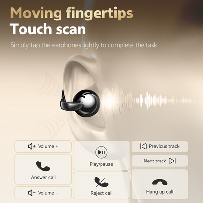 Aptkdoe Clip on Earbuds Bluetooth 5.4, Open Ear earbuds Wireless with Mic, Lightweight Comfort, Small-Ear Friendly Bluetooth Earbuds, 60H Sport Ear Buds, IP7 Waterproof Noise Cancelling Headphones, Black