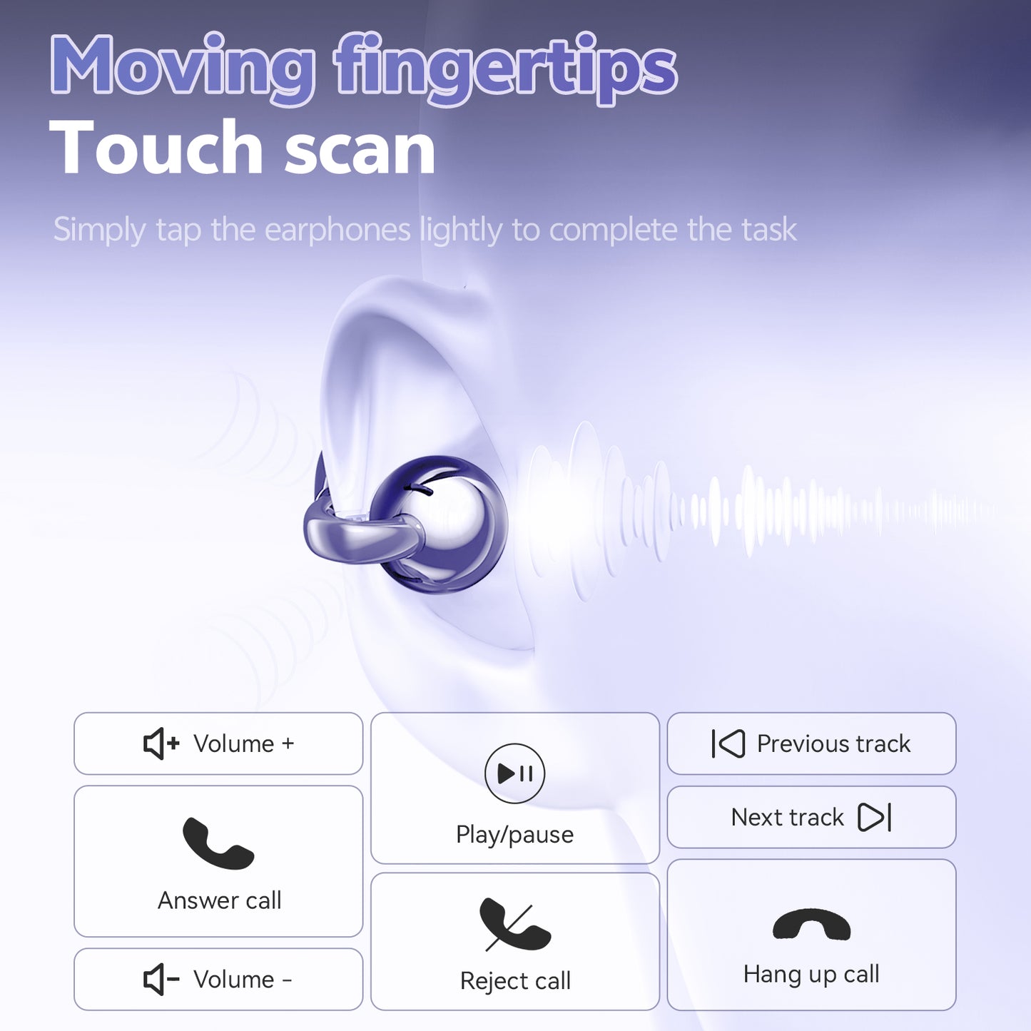 Aptkdoe Clip on Earbuds Bluetooth 5.4, Open Ear earbuds Wireless with Mic, Lightweight Comfort, Small-Ear Friendly Bluetooth Earbuds, 60H Sport Ear Buds, IP7 Waterproof Noise Cancelling Headphones, Purple