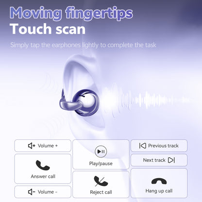 Aptkdoe Clip on Earbuds Bluetooth 5.4, Open Ear earbuds Wireless with Mic, Lightweight Comfort, Small-Ear Friendly Bluetooth Earbuds, 60H Sport Ear Buds, IP7 Waterproof Noise Cancelling Headphones, Purple