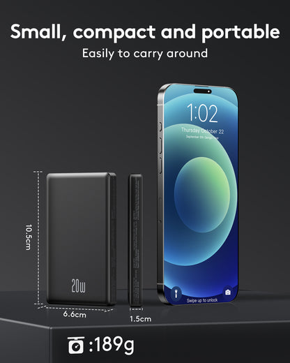 MUGO Magsafe Portable Charger, Magnetic Power Bank for iPhone , Ultra Slim 10000mAh Magnetic Wireless Portable Charger, 20W PD Fast Charging Compatible with iPhone 16/15/14/13/12 Pro Max Pro Plus