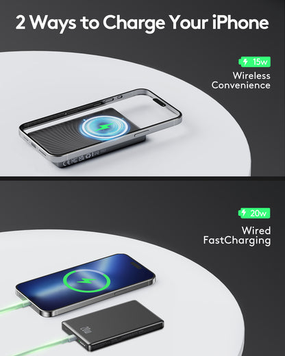 MUGO Magsafe Portable Charger, Magnetic Power Bank for iPhone , Ultra Slim 10000mAh Magnetic Wireless Portable Charger, 20W PD Fast Charging Compatible with iPhone 16/15/14/13/12 Pro Max Pro Plus