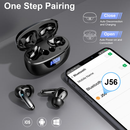 Aptkdoe Wireless Earbuds, Bluetooth 5.4 Headphones, ENC Noise Cancelling Mic Ear buds with Stereo Bass, 48H Playtime Earphones , LED Display, IP7 Waterproof In Ear EarBuds for Phone Android iOS Sports, Black