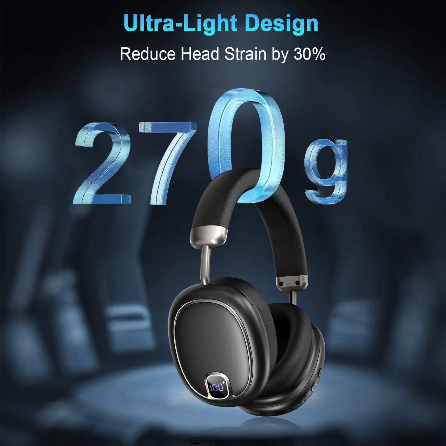 Aptkdoe Wireless Headset, 2.4GHz Bluetooth Headphones 5.4 with ANC Noise Canceling Mic, LED Digital Display Wireless Headphones with Memory Foam, 120+ Hours of Playtime Bluetooth Headset for PC/Mobile