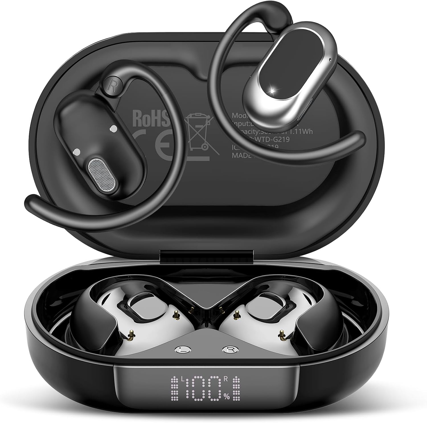 Aptkdoe Open Ear Earbuds, Bluetooth 5.4 Wireless Earbuds with Ear Hooks,70H HiFi Stereo Open Ear Headphones with Clear Calls, IPX7 Lightweight Air Conduction Headphones for Workouts and Running