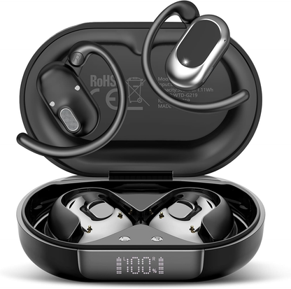 Aptkdoe Open Ear Earbuds, Bluetooth 5.4 Wireless Earbuds with Ear Hooks,70H HiFi Stereo Open Ear Headphones with Clear Calls, IPX7 Lightweight Air Conduction Headphones for Workouts and Running