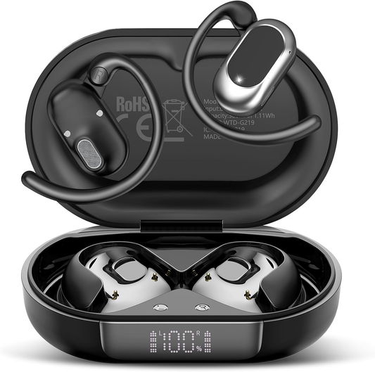 Aptkdoe Open Ear Earbuds, Bluetooth 5.4 Wireless Earbuds with Ear Hooks,70H HiFi Stereo Open Ear Headphones with Clear Calls, IPX7 Lightweight Air Conduction Headphones for Workouts and Running
