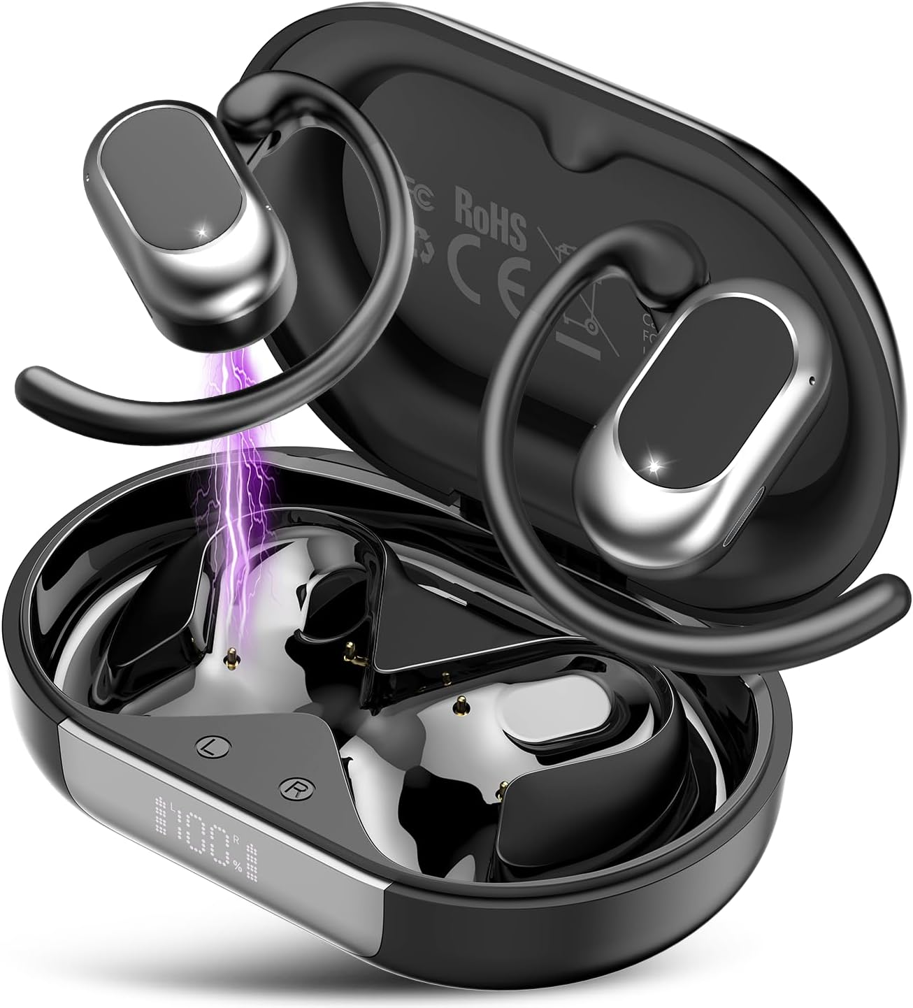 Aptkdoe Open Ear Earbuds, Bluetooth 5.4 Wireless Earbuds with Ear Hooks,70H HiFi Stereo Open Ear Headphones with Clear Calls, IPX7 Lightweight Air Conduction Headphones for Workouts and Running