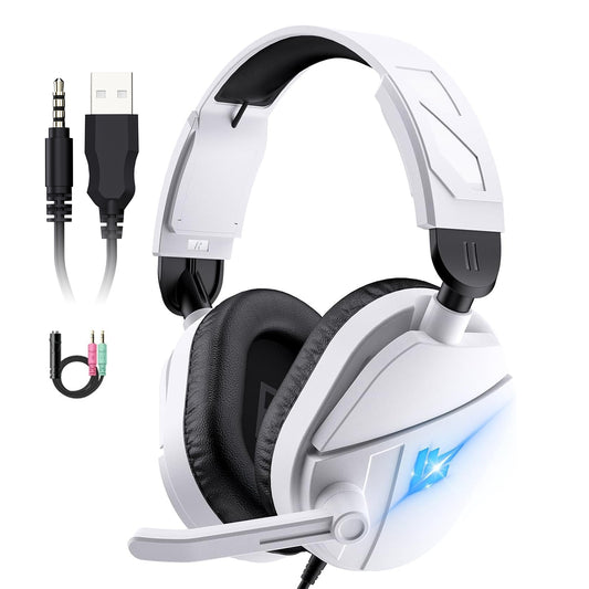 Aptkdoe Gaming Headsets for PC, Stereo Headphones with Noise Cancelling Mic, LED Light, Stereo Sound, 2m Wired Over Ear Headphones, Headset with Soft Memory Earmuffs for Xbox One, Mac, Laptop, PS5