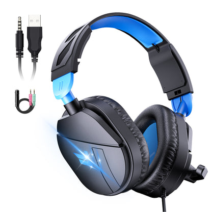 Aptkdoe Gaming Headsets for PC, gaming Headphones with Noise Cancelling Mic, LED Light, Stereo Sound, 2m Wired Over Ear Headphones, Headset with Soft Memory Earmuffs for Xbox One, Mac, Laptop, PS5
