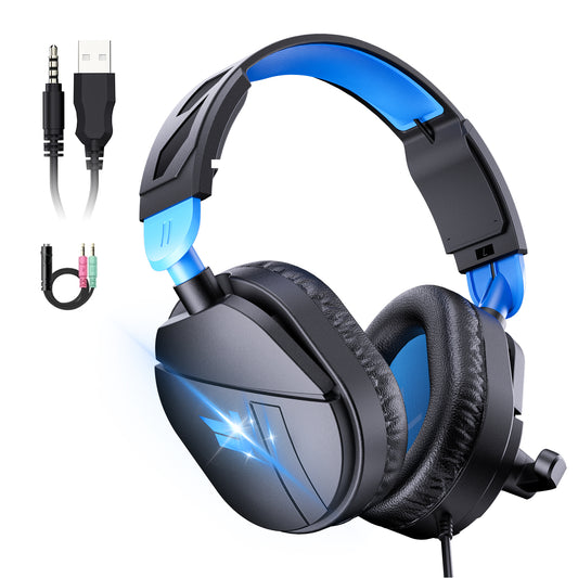 Aptkdoe Gaming Headsets for PC, gaming Headphones with Noise Cancelling Mic, LED Light, Stereo Sound, 2m Wired Over Ear Headphones, Headset with Soft Memory Earmuffs for Xbox One, Mac, Laptop, PS5