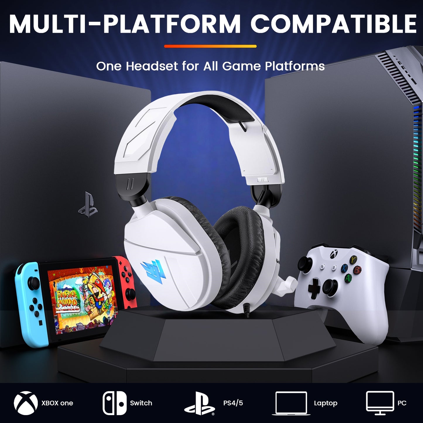 Aptkdoe Gaming Headsets for PC, Stereo Headphones with Noise Cancelling Mic, LED Light, Stereo Sound, 2m Wired Over Ear Headphones, Headset with Soft Memory Earmuffs for Xbox One, Mac, Laptop, PS5