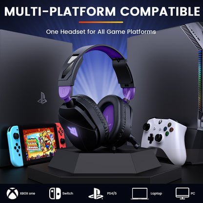 Aptkdoe Gaming Headsets for PC, Stereo Headphones with Noise Cancelling Mic, LED Light, Stereo Sound, 2m Wired Over Ear Headphones, Headset with Soft Memory Earmuffs for Xbox One, Mac, Laptop, PS5