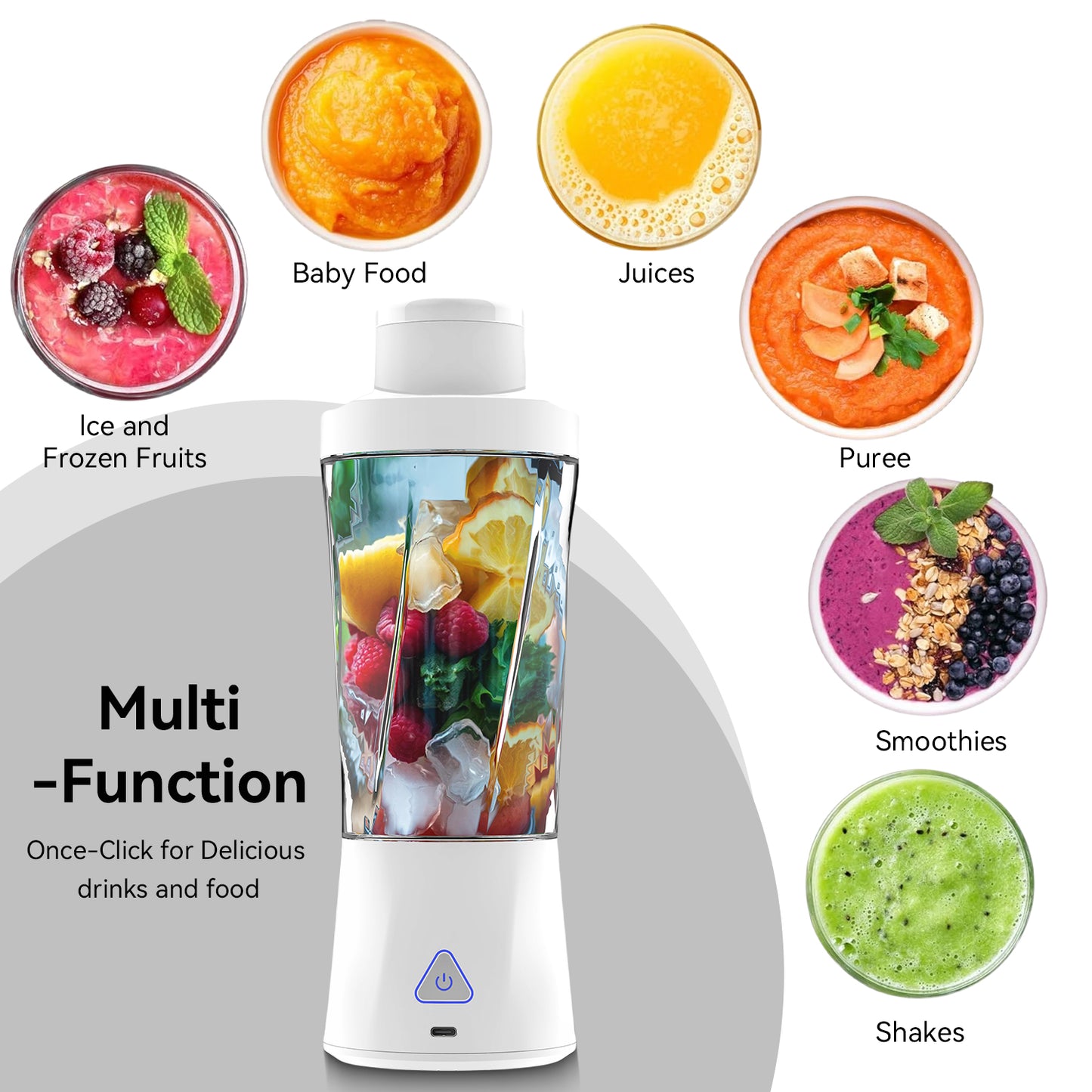 Btootos Portable Blender, 6000mAh Personal Blender with USB Rechargeable for Shakes and Smoothies, BPA Free 24 Oz Juicer Cup with 6 Blades and Lid, 360W Self Cleaning Portable Juicer for Home/Office/Travel