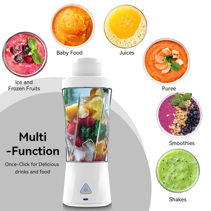 Btootos Portable Blender, 6000mAh Personal Blender with USB Rechargeable for Shakes and Smoothies, BPA Free 24 Oz Juicer Cup with 6 Blades and Lid, 360W Self Cleaning Portable Juicer for Home/Office/Travel